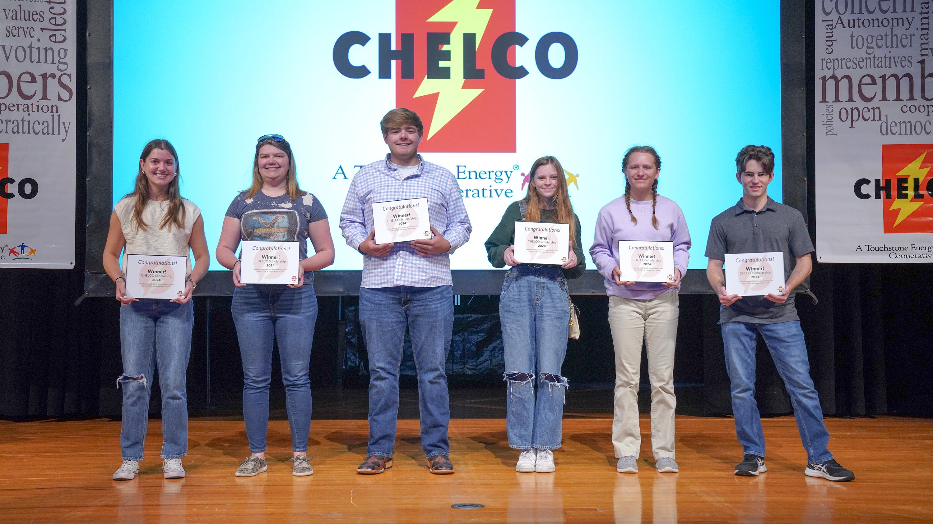 Scholarship Winners (from L to R): Jillian Toppin, Niceville High School; Hannah Bell, Northwest Florida State College; Colten Phillips, Paxton School; Casey Drayer, Freeport High School; Lindsay Onuffer, Rocky Bayou Christian School; Nolan Eaton, Niceville High School