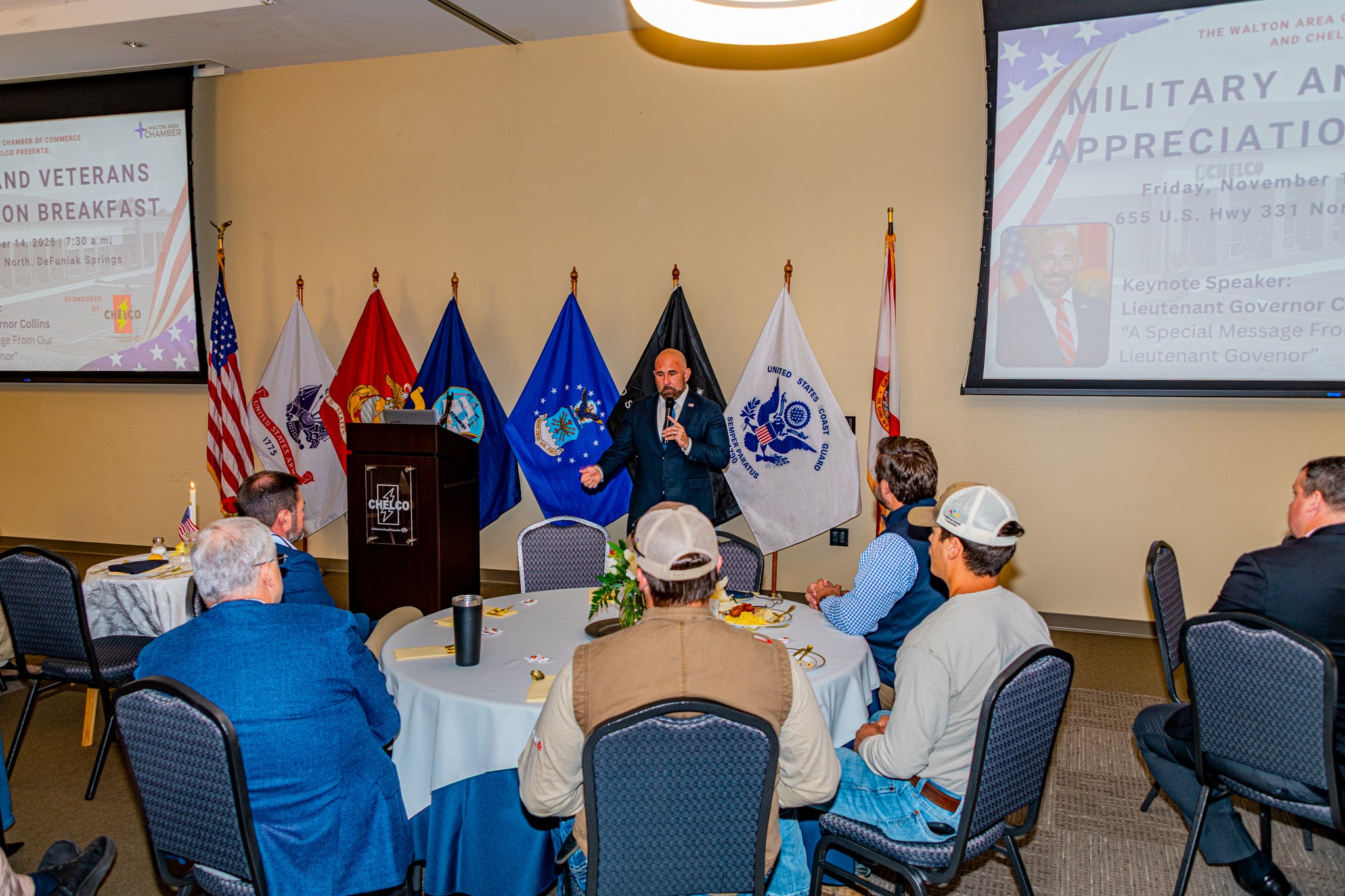 Lt. Gov. Collins, who served in the U.S. Army from 1995-2018, spoke about his experience in the military and expressed gratitude to all veterans and active duty military personnel.