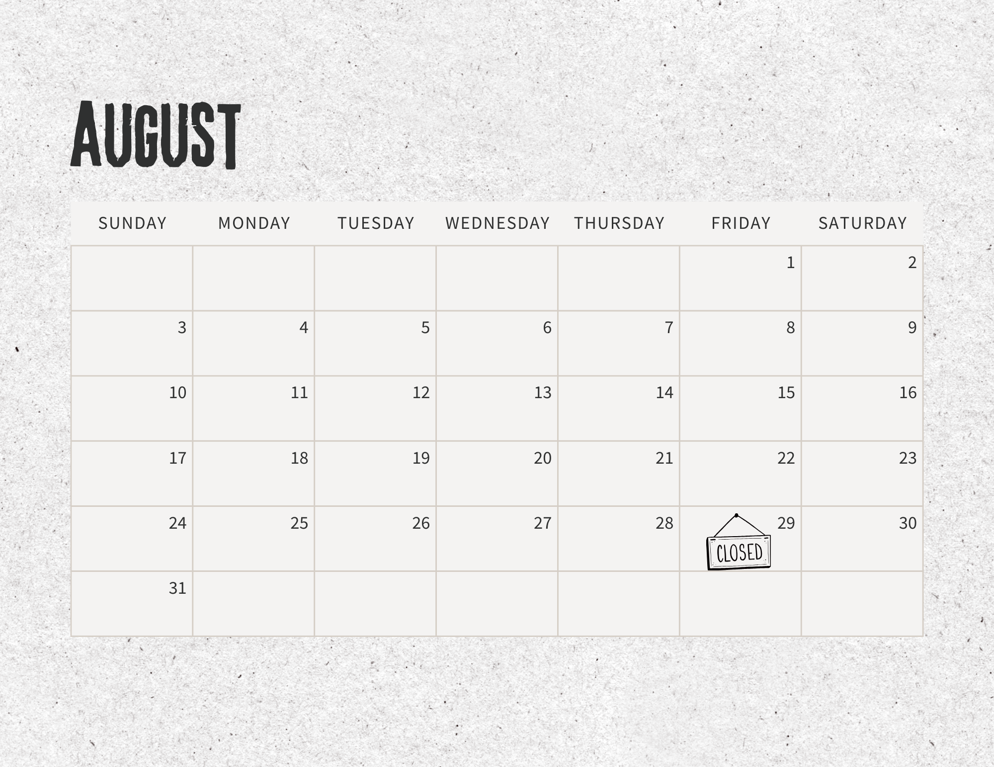 August Calendar