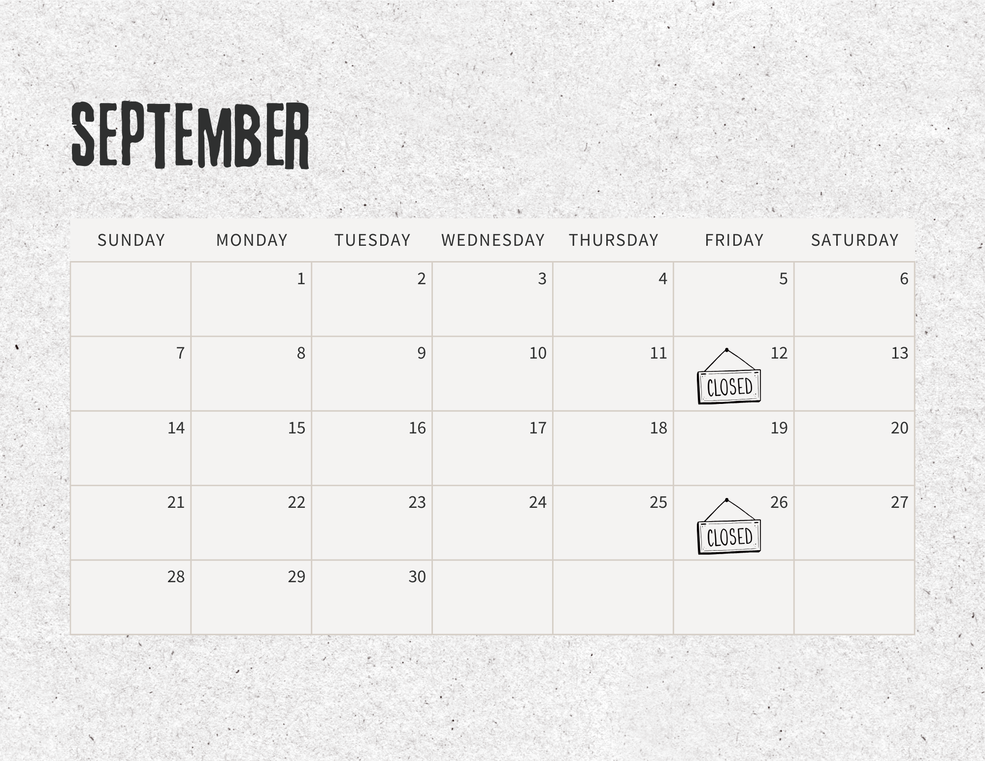 SEPTEMBER CALENDAR