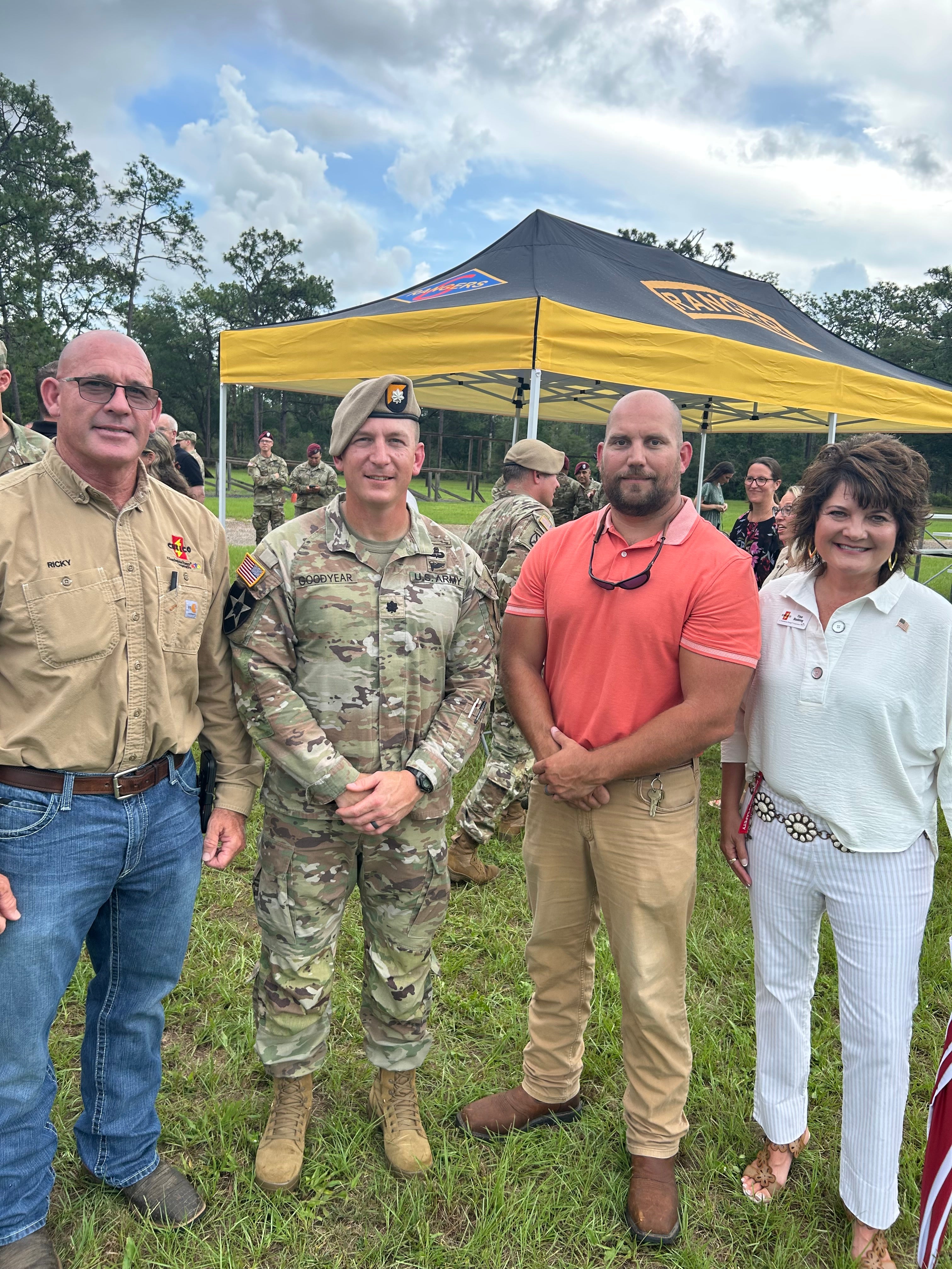 CHELCO teammembers were honored to attend the Change of Command Ceremony for the Army 6th Ranger Training Battalion Lt. Col. Bradley Goodyear (second from left)